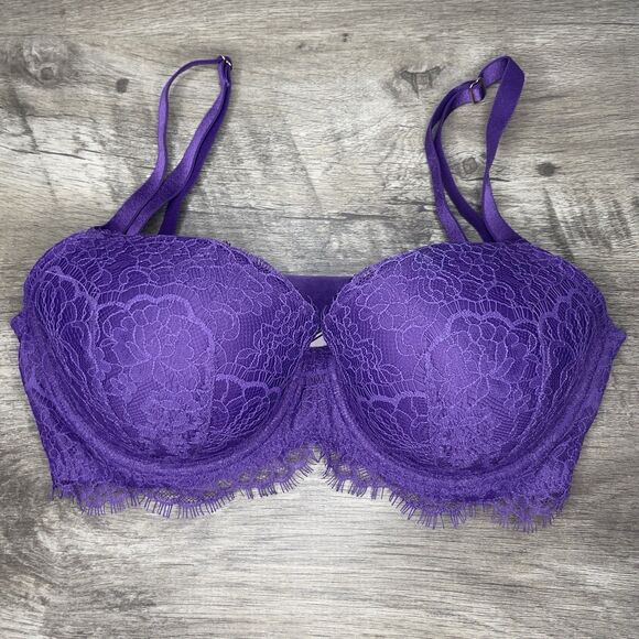 Victoria's Secret Other - Victoria's Secret Dream Angels Bra Size 32DD Lined Demi Purple Floral Lace NWOT